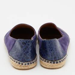 Giorgio Armani Blue Croc Embossed Leather and Suede Espadrille Flats Size 38