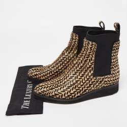 Pre Owned Emporio Armani Brown/Beige Calf Hair Chelsea Ankle Boots Size 38