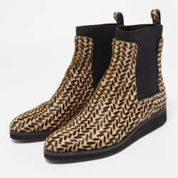 Pre Owned Emporio Armani Brown/Beige Calf Hair Chelsea Ankle Boots Size 38