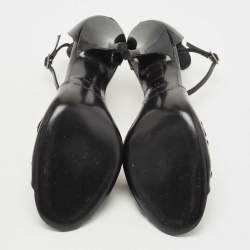 Giorgio Armani Black Velvet and Patent Leather Ankle Strap Sandals Size 39