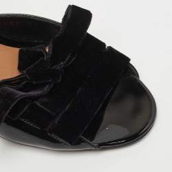 Giorgio Armani Black Velvet and Patent Leather Ankle Strap Sandals Size 39