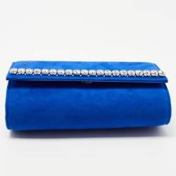 Giuseppe Zanotti Blue Suede Crystal Embellished Clutch