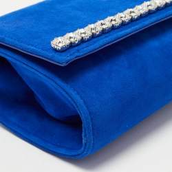 Giuseppe Zanotti Blue Suede Crystal Embellished Clutch