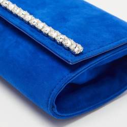 Giuseppe Zanotti Blue Suede Crystal Embellished Clutch