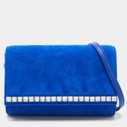 Giuseppe Zanotti Blue Suede Crystal Embellished Clutch