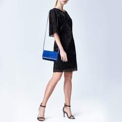 Giuseppe Zanotti Blue Suede Crystal Embellished Clutch