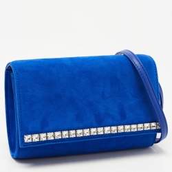 Giuseppe Zanotti Blue Suede Crystal Embellished Clutch