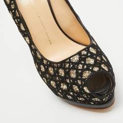 Giuseppe Zanotti Black/Gold Mesh and Glitter Platform Pumps Size 41