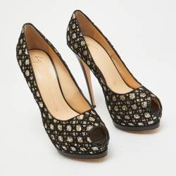 Giuseppe Zanotti Black/Gold Mesh and Glitter Platform Pumps Size 41
