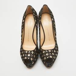 Giuseppe Zanotti Black/Gold Mesh and Glitter Platform Pumps Size 41