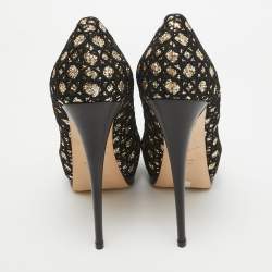 Giuseppe Zanotti Black/Gold Mesh and Glitter Platform Pumps Size 41