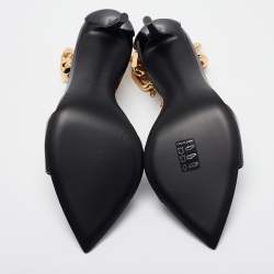 مملوكة مسبقًا صندل جوسيبي زانوتي أنتريغو جلد أسود لامع بسلسلة مقاس 36