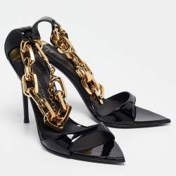مملوكة مسبقًا صندل جوسيبي زانوتي أنتريغو جلد أسود لامع بسلسلة مقاس 36