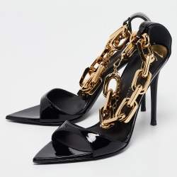 مملوكة مسبقًا صندل جوسيبي زانوتي أنتريغو جلد أسود لامع بسلسلة مقاس 36