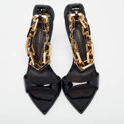 مملوكة مسبقًا صندل جوسيبي زانوتي أنتريغو جلد أسود لامع بسلسلة مقاس 36