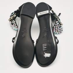 Pre Owned Giuseppe Zanotti Black Suede Crystal Embellished Thong Ankle Cuff Flat Sandals Size 37