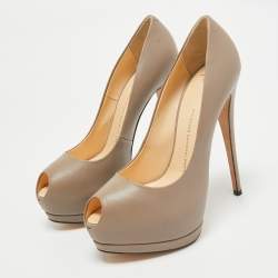 Giuseppe Zanotti Grey Leather Peep Toe Pumps Size 39.5