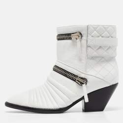 Giuseppe Zanotti White Quilted Leather Ankle Boots Size 38