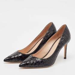 Pre Owned Giuseppe Zanotti Black Croc Embossed Leather Pointed Toe Pumps Size 39