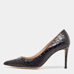 Pre Owned Giuseppe Zanotti Black Croc Embossed Leather Pointed Toe Pumps Size 39