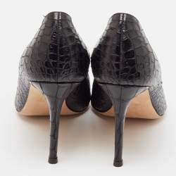 Pre Owned Giuseppe Zanotti Black Croc Embossed Leather Pointed Toe Pumps Size 39