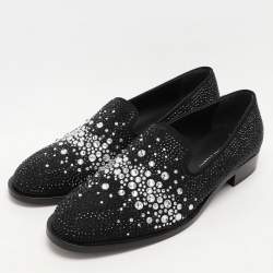 Pre Owned Giuseppe Zanotti Black Crystal Embellished Smoking Slippers Size 42