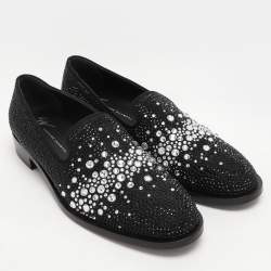 Pre Owned Giuseppe Zanotti Black Crystal Embellished Smoking Slippers Size 42