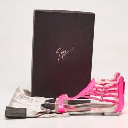Giuseppe Zanotti Neon Pink Patent Leather Roll Flat Sandals Size 37