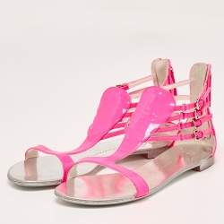 Giuseppe Zanotti Neon Pink Patent Leather Roll Flat Sandals Size 37