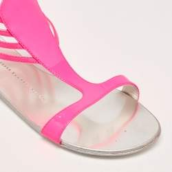 Giuseppe Zanotti Neon Pink Patent Leather Roll Flat Sandals Size 37
