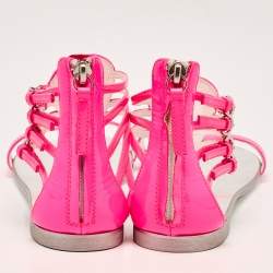 Giuseppe Zanotti Neon Pink Patent Leather Roll Flat Sandals Size 37