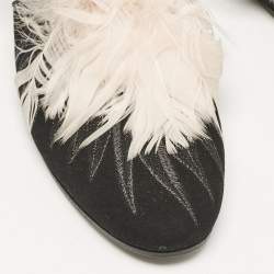 Giuseppe Zanotti Black/Pink Feather and Suede Ankle Strap Mules Size 38