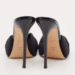 Giuseppe Zanotti Black Velvet Peep Toe Slide Sandals Size 39.5