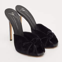 Giuseppe Zanotti Black Velvet Peep Toe Slide Sandals Size 39.5