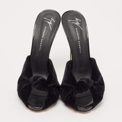 Giuseppe Zanotti Black Velvet Peep Toe Slide Sandals Size 39.5