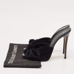 Giuseppe Zanotti Black Velvet Peep Toe Slide Sandals Size 39.5