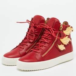 Giuseppe Zanotti Red Leather Wings Detail High Top Sneakers Size 42