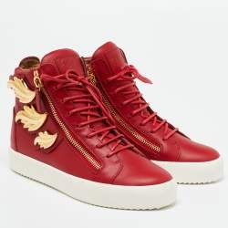 Giuseppe Zanotti Red Leather Wings Detail High Top Sneakers Size 42