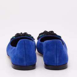 Giuseppe Zanotti Blue Suede Crystal Embellished Ballet Flats Size 36