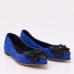 Giuseppe Zanotti Blue Suede Crystal Embellished Ballet Flats Size 36
