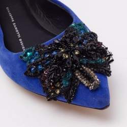 Giuseppe Zanotti Blue Suede Crystal Embellished Ballet Flats Size 36