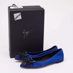 Giuseppe Zanotti Blue Suede Crystal Embellished Ballet Flats Size 36