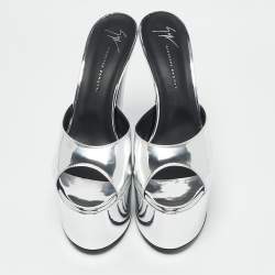 Giuseppe Zanotti Silver Leather Platform Slide Sandals Size 41