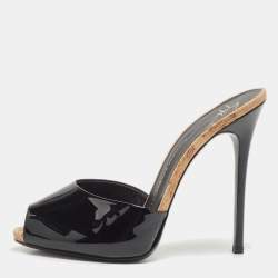 Giuseppe Zanotti Black Patent Leather Slide Sandals Size 38