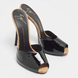 Pre Owned Giuseppe Zanotti Black Patent Leather Slide Sandals Size 38