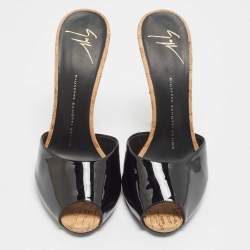Pre Owned Giuseppe Zanotti Black Patent Leather Slide Sandals Size 38