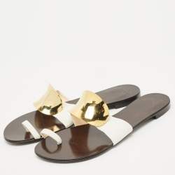 Pre Owned Giuseppe Zanotti White Leather Toe Ring Flat Sandals Size 41