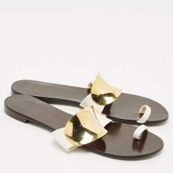 Pre Owned Giuseppe Zanotti White Leather Toe Ring Flat Sandals Size 41
