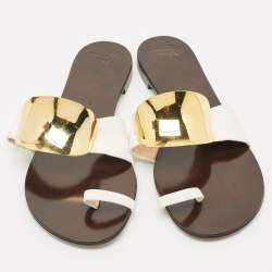 Pre Owned Giuseppe Zanotti White Leather Toe Ring Flat Sandals Size 41