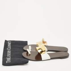 Pre Owned Giuseppe Zanotti White Leather Toe Ring Flat Sandals Size 41